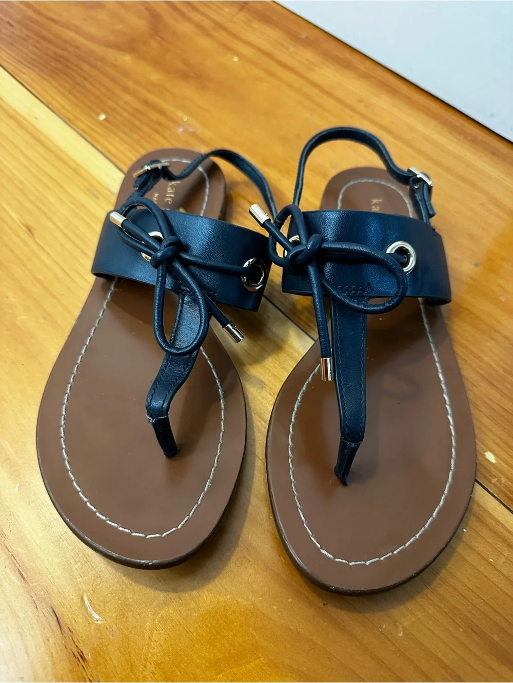 Kate Spade  Navy Tie-Front Leatherette Thong Sandals